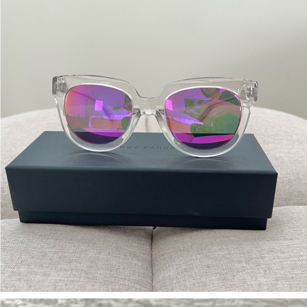 Warby Parker Banks Crystal Clear Sunglasses Reflective Lenses